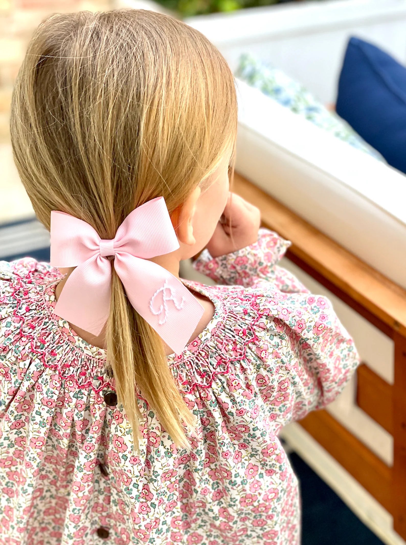 Cursive Initial Hand Embroidered Bow