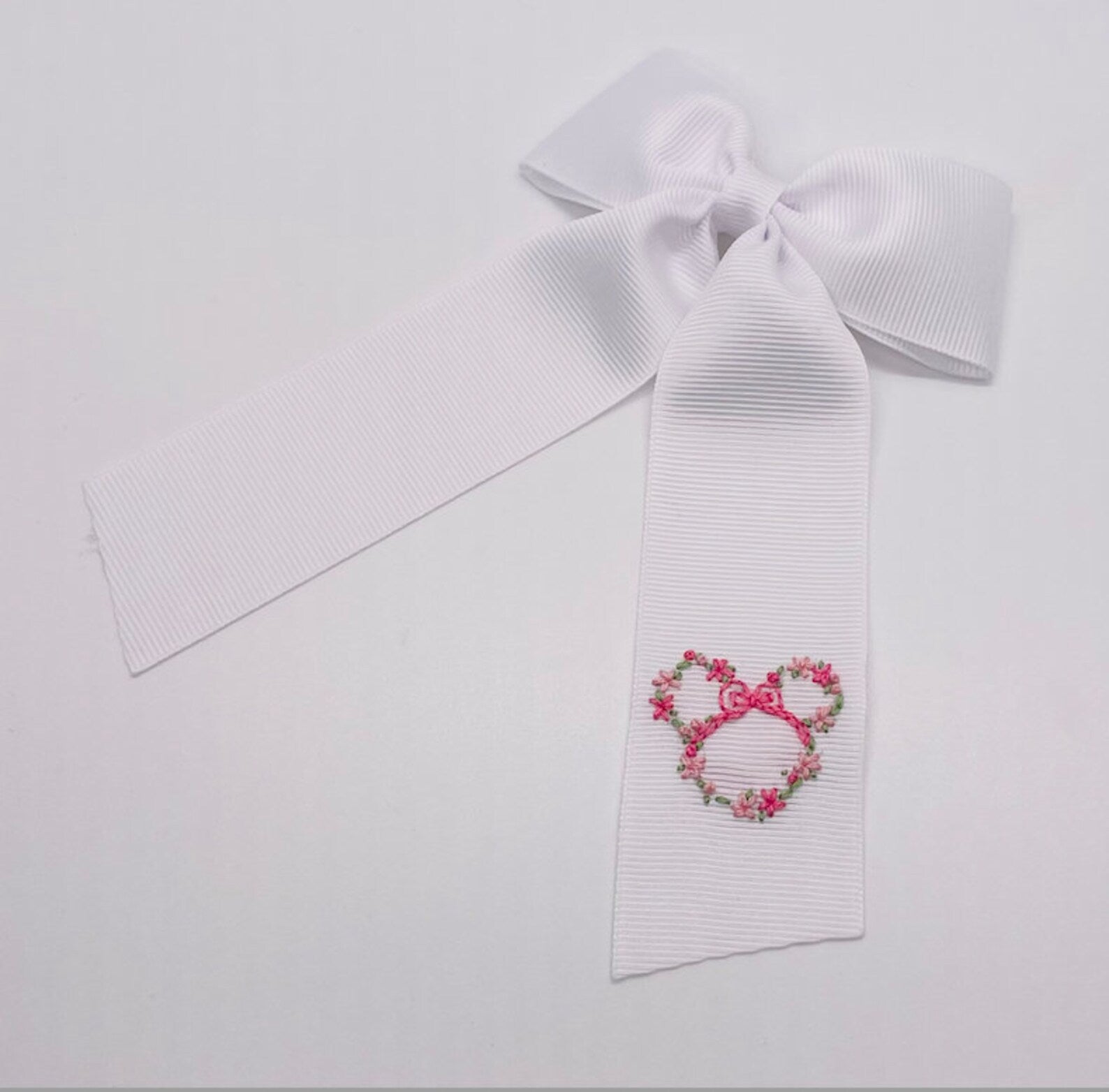 Floral Minnie Hand-Embroidered Bow