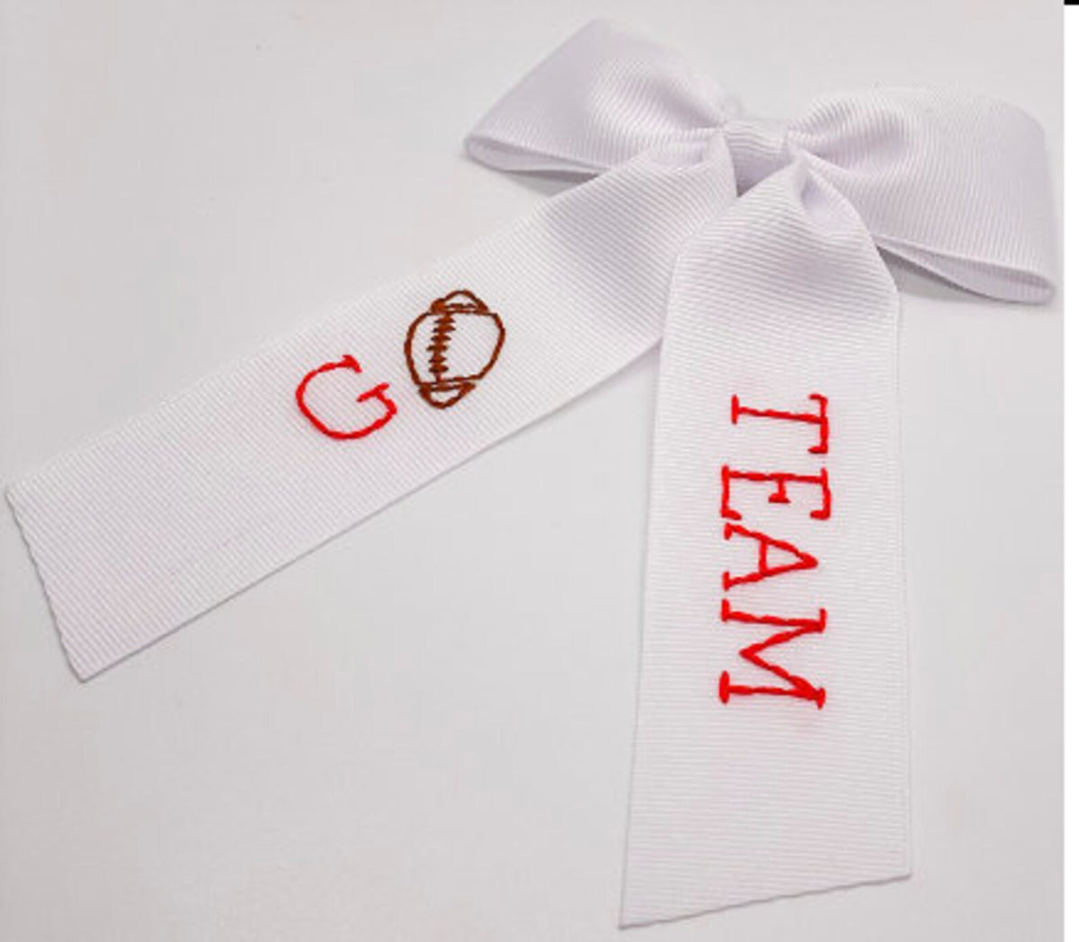 Go Team Hand Embroidered Bow
