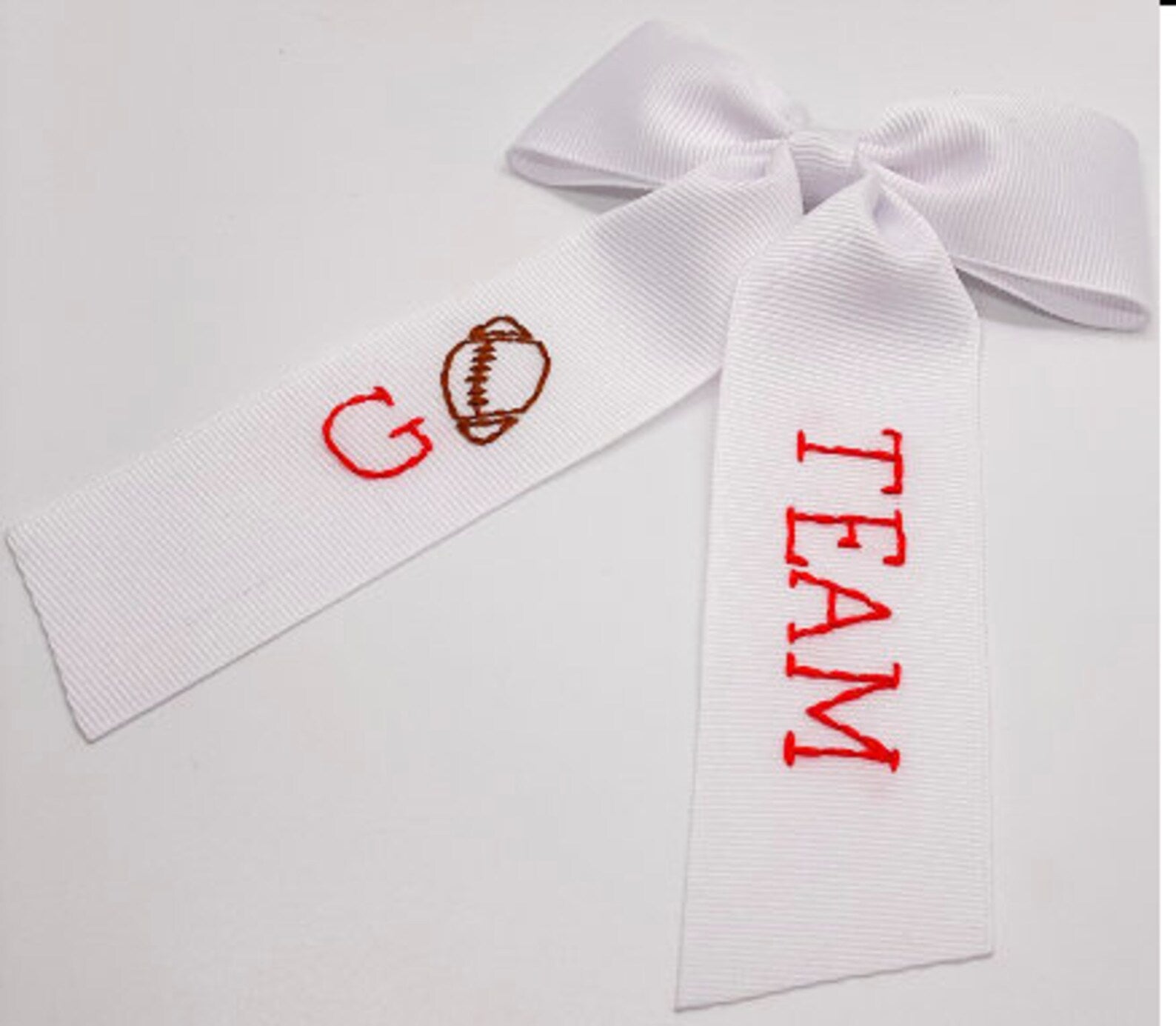 Go Team Hand Embroidered Bow