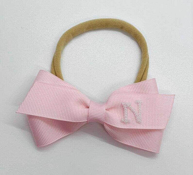 The Lottie Bow - Beaded Initial Hand-Embroidered Bow