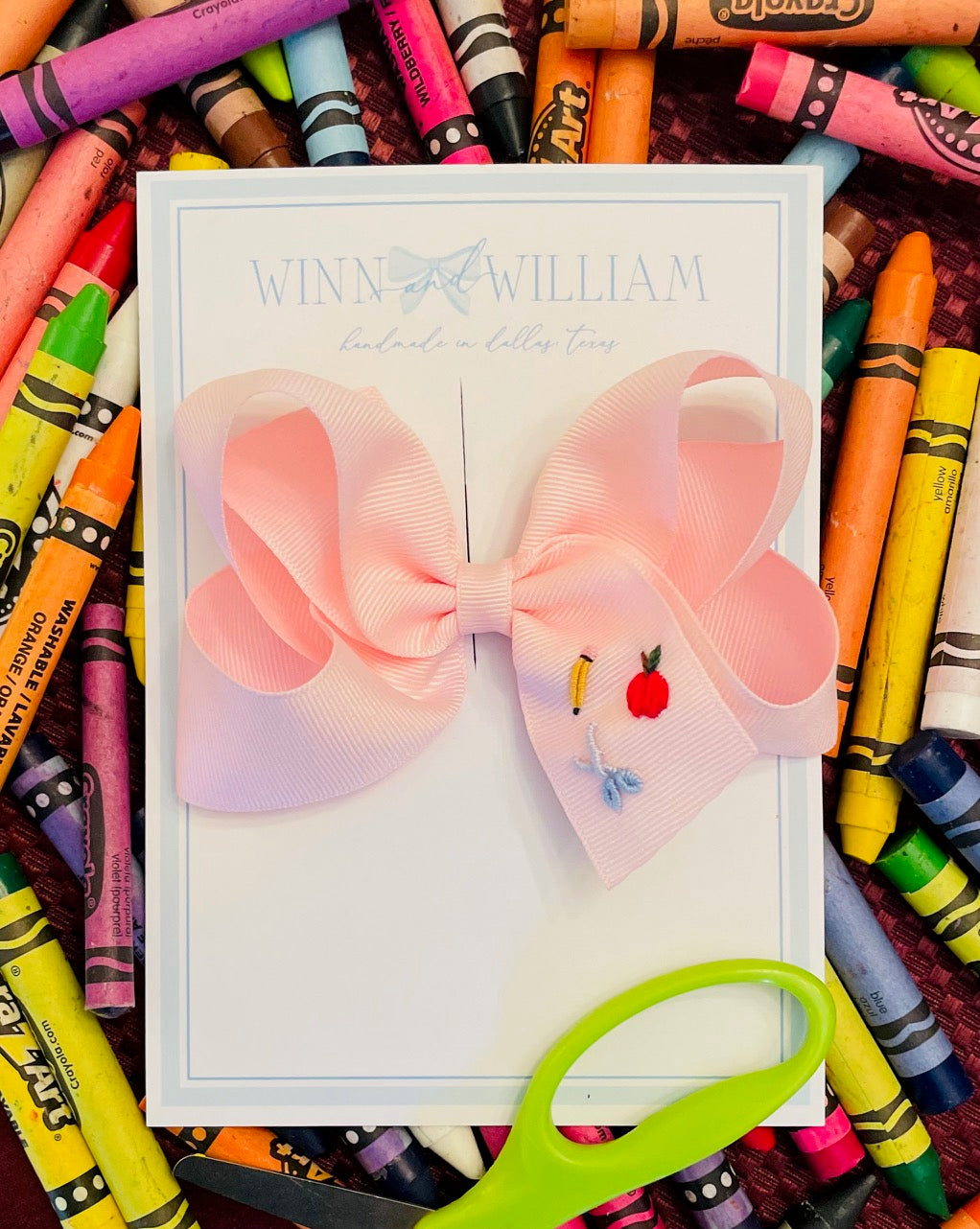 Apples, Pencils, and Scissors Bow