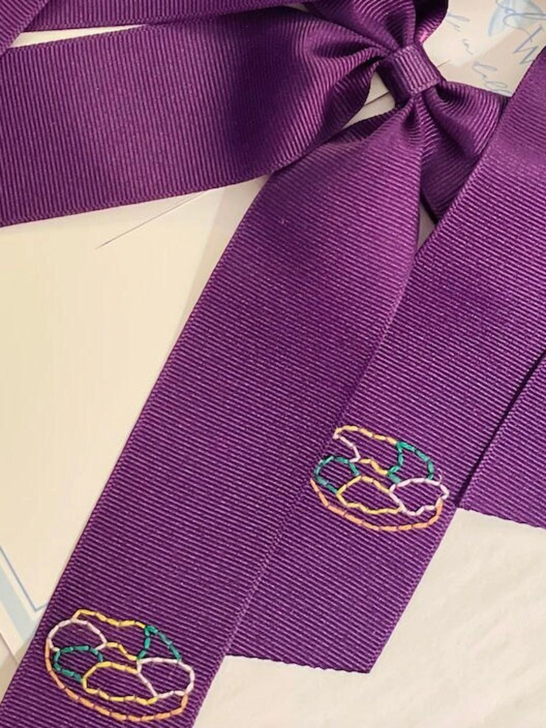 King Cake Hand-Embroidered Bow