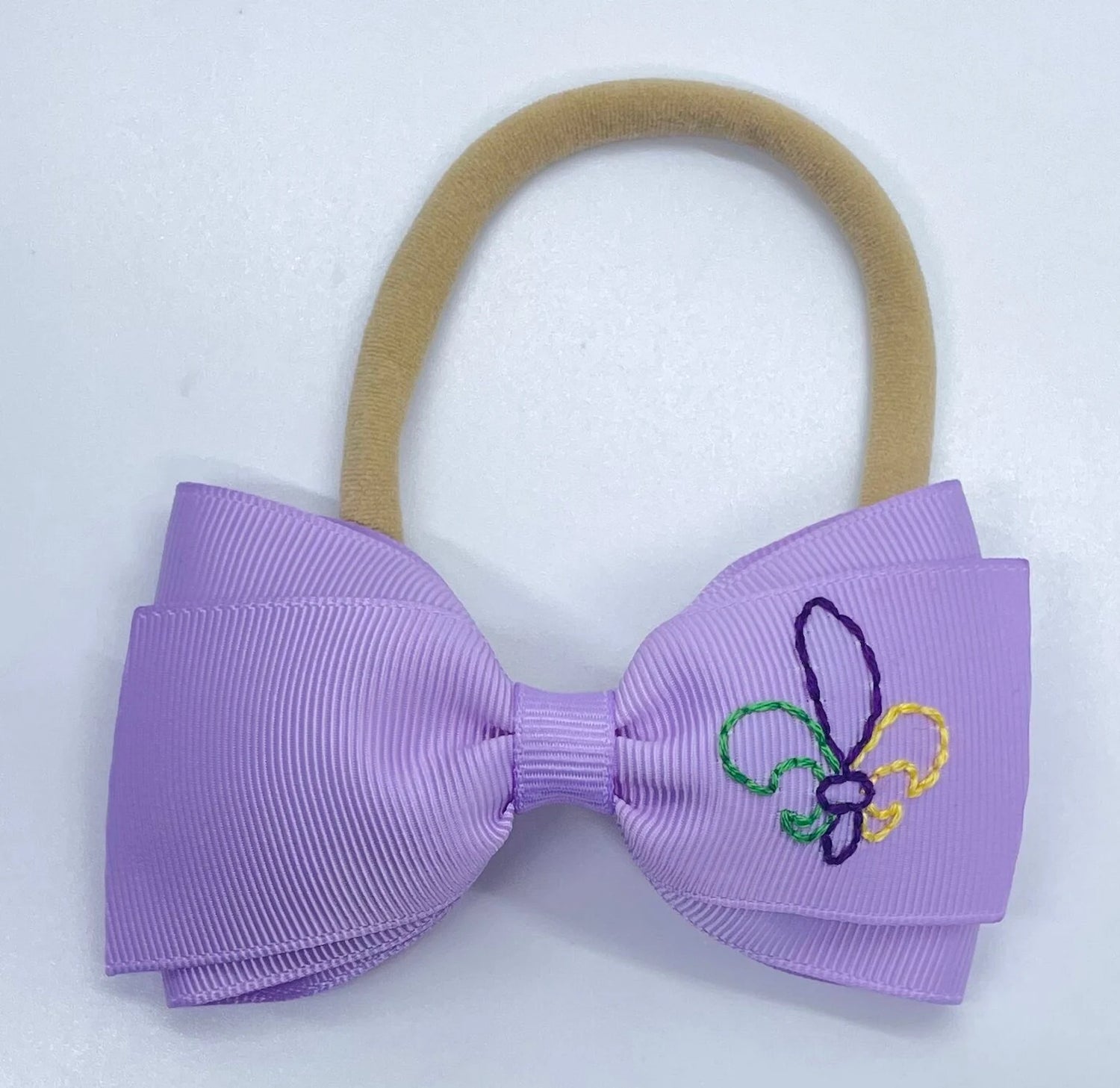 Mardi Gras Lottie Hand-Embroidered Bow