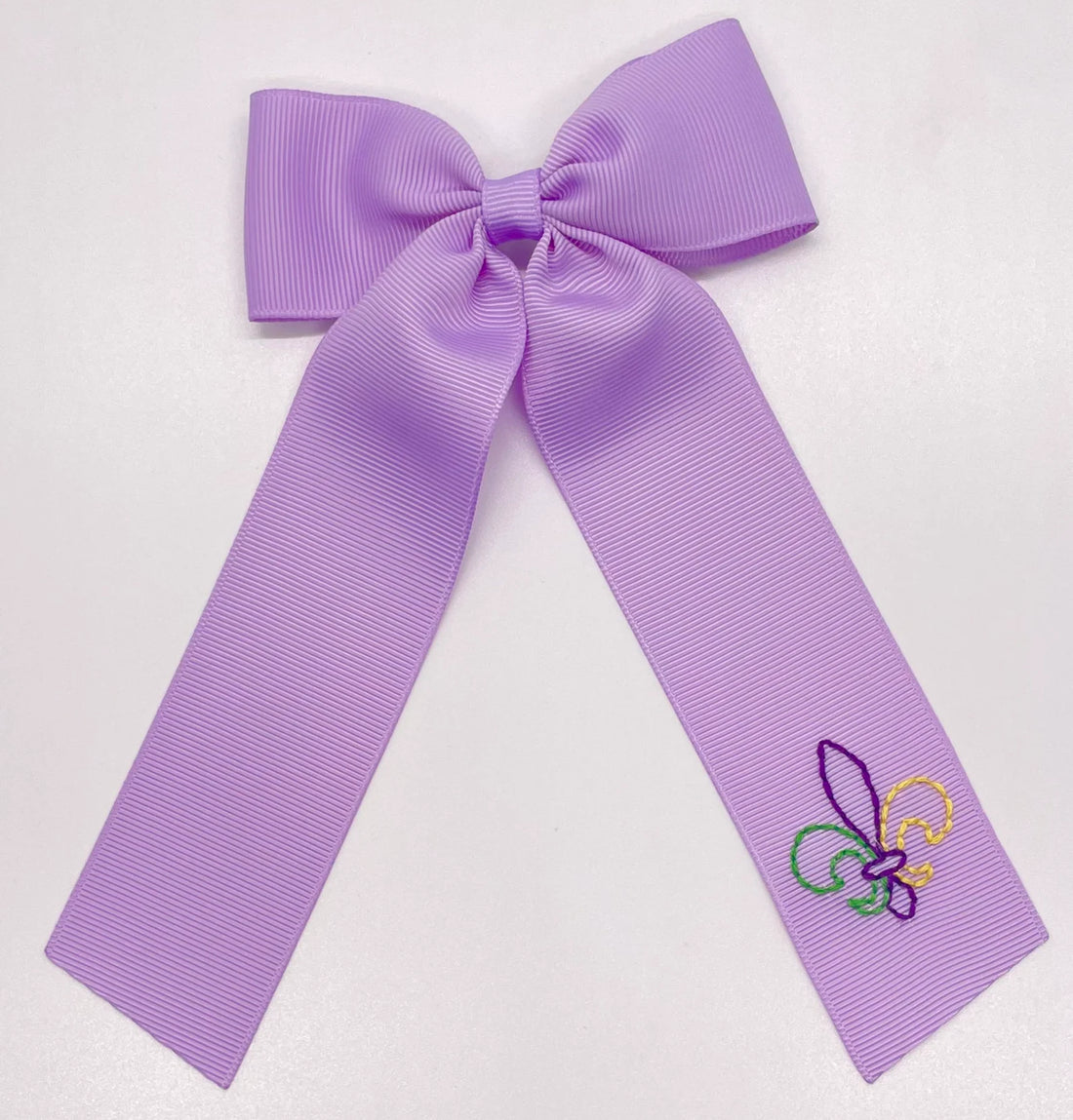 Mardi Gras FleurDeLis Hand-Embroidered Bow