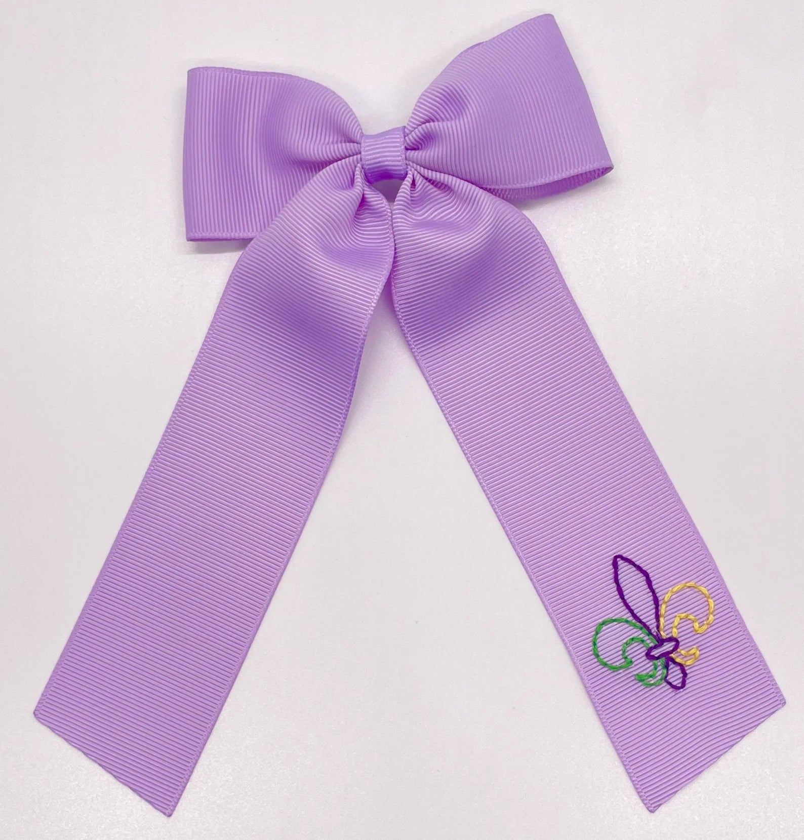 Mardi Gras FleurDeLis Hand-Embroidered Bow