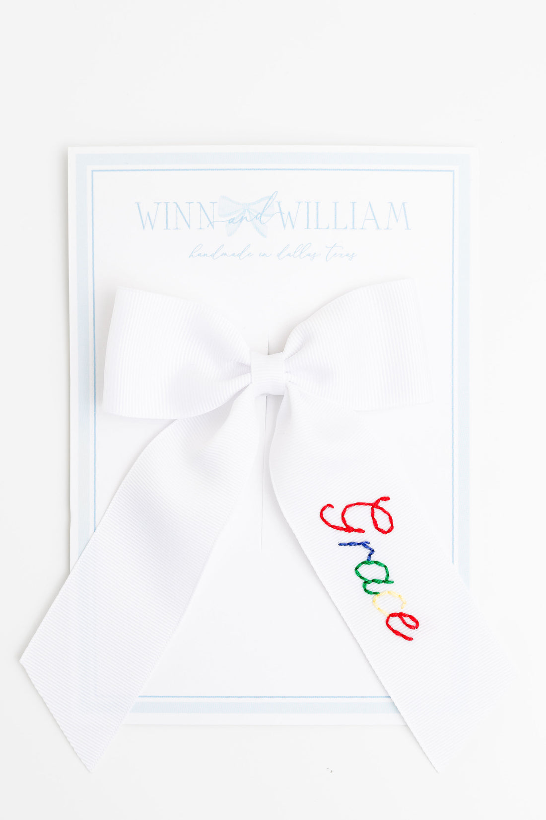 Primary Name Hand- Embroidered Bow