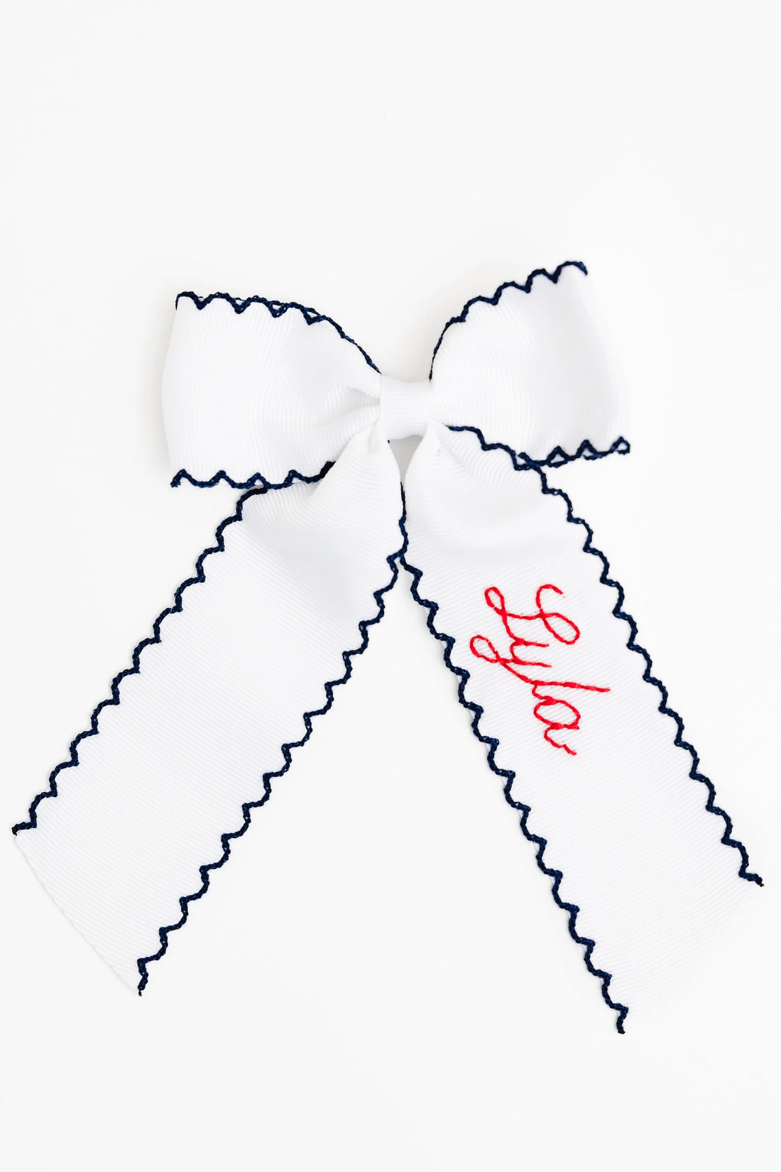 Moon-stitch Name Hand- Embroidered Bow