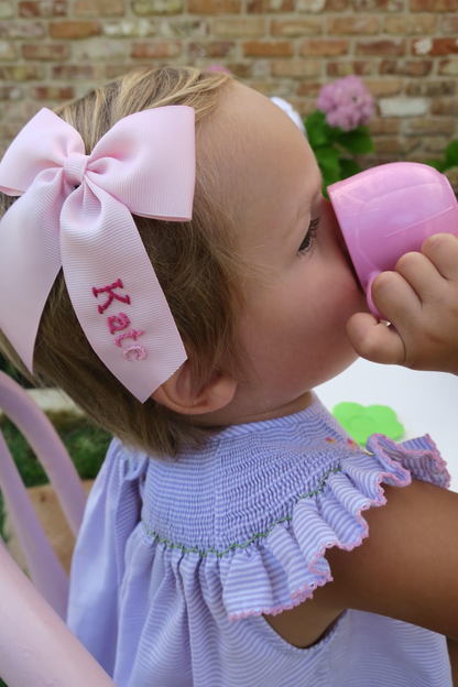 Pink Ombre Name Hand-Embroidered Bow