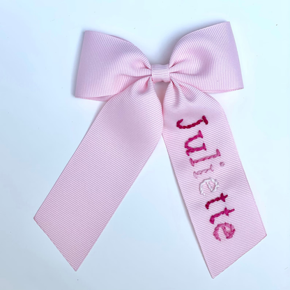 Pink Ombre Name Hand-Embroidered Bow