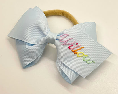 The Lottie Bow - Script Rainbow Name Hand-Embroidered Bow