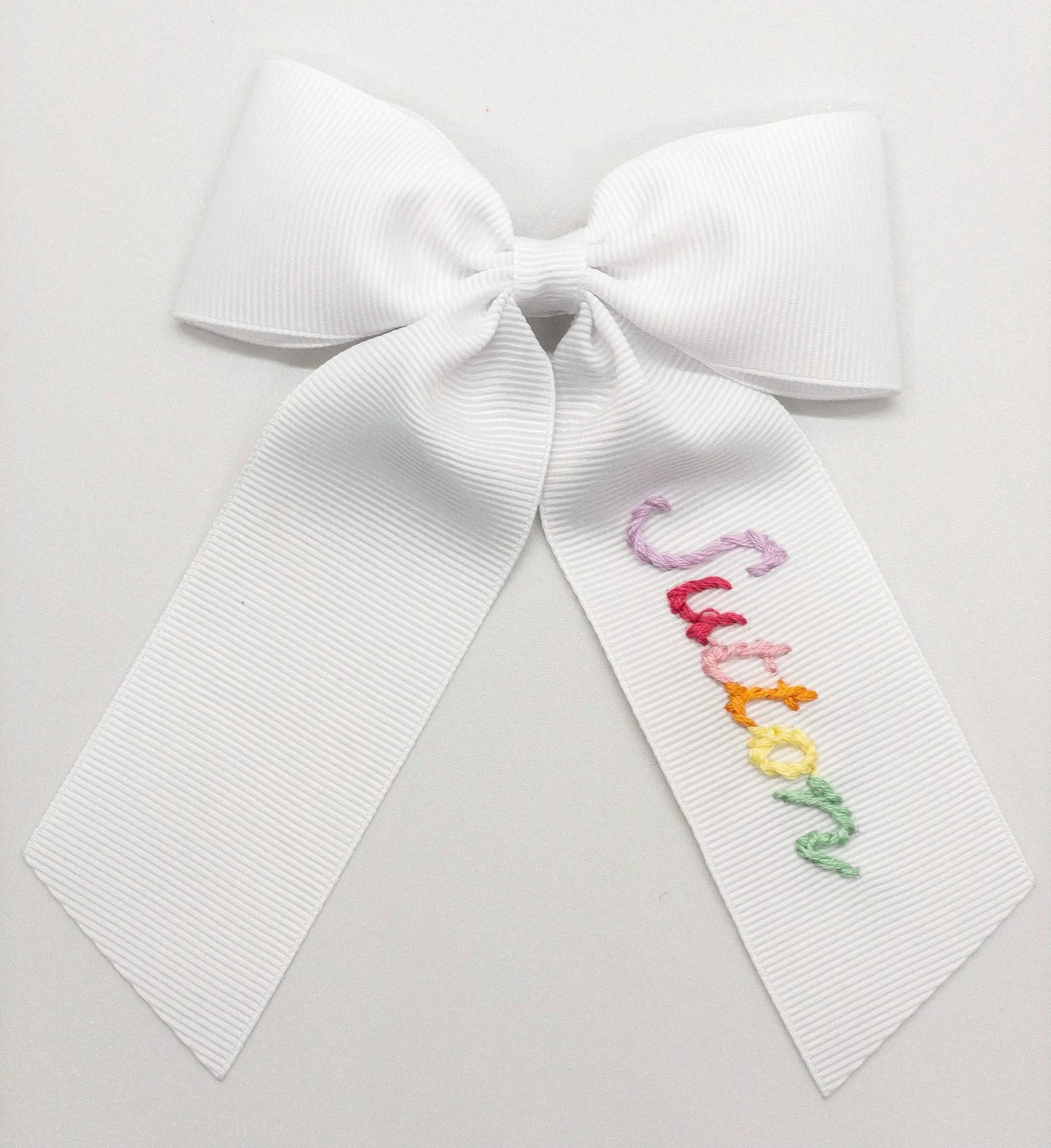 Script Rainbow Name Hand-Embroidered Bow