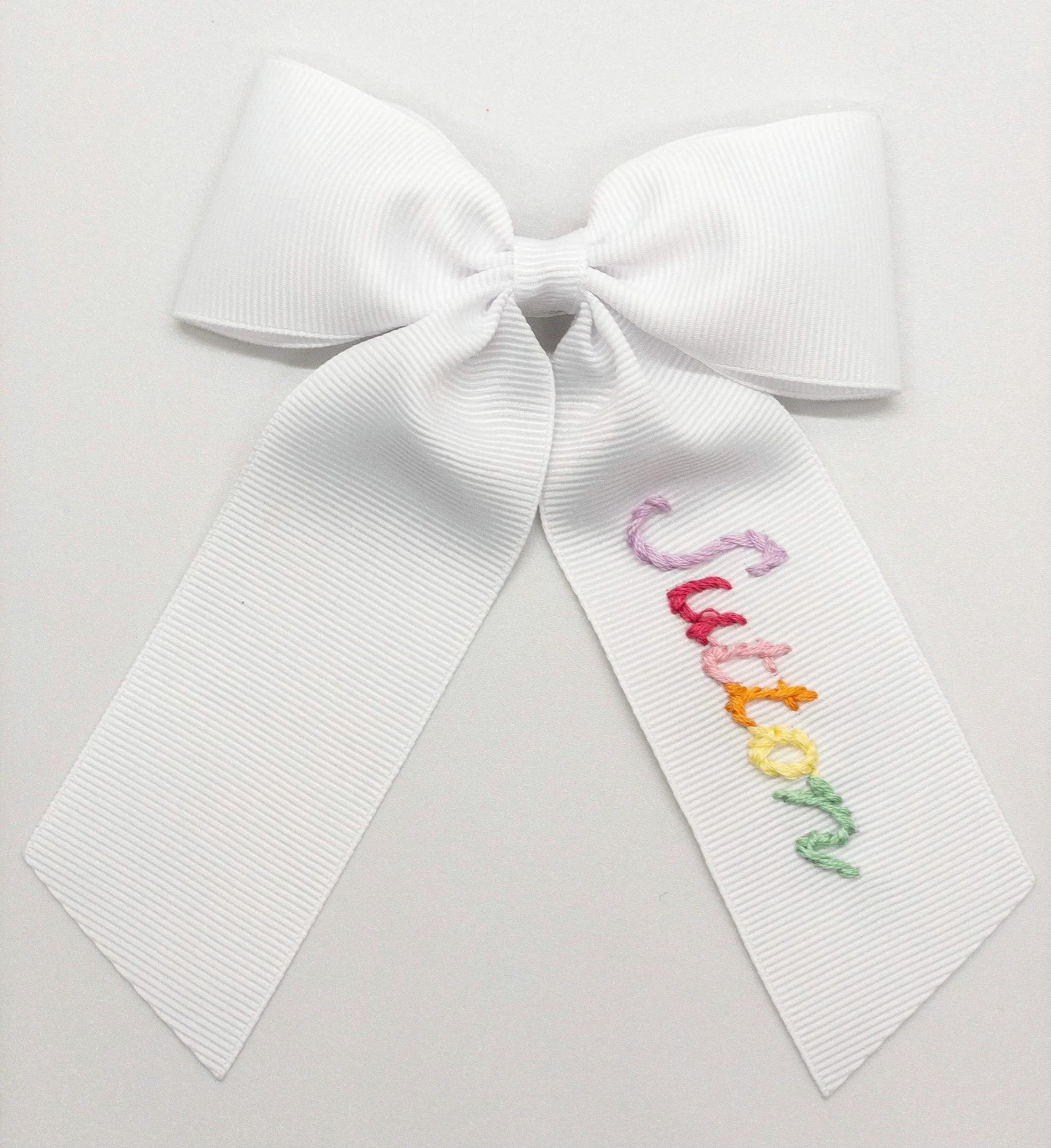 Script Rainbow Name Hand-Embroidered Bow