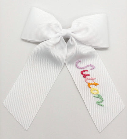 Script Rainbow Name Hand-Embroidered Bow