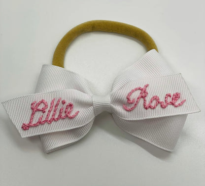 The Lottie Bow - Solid Color Name Hand-Embroidered Bow