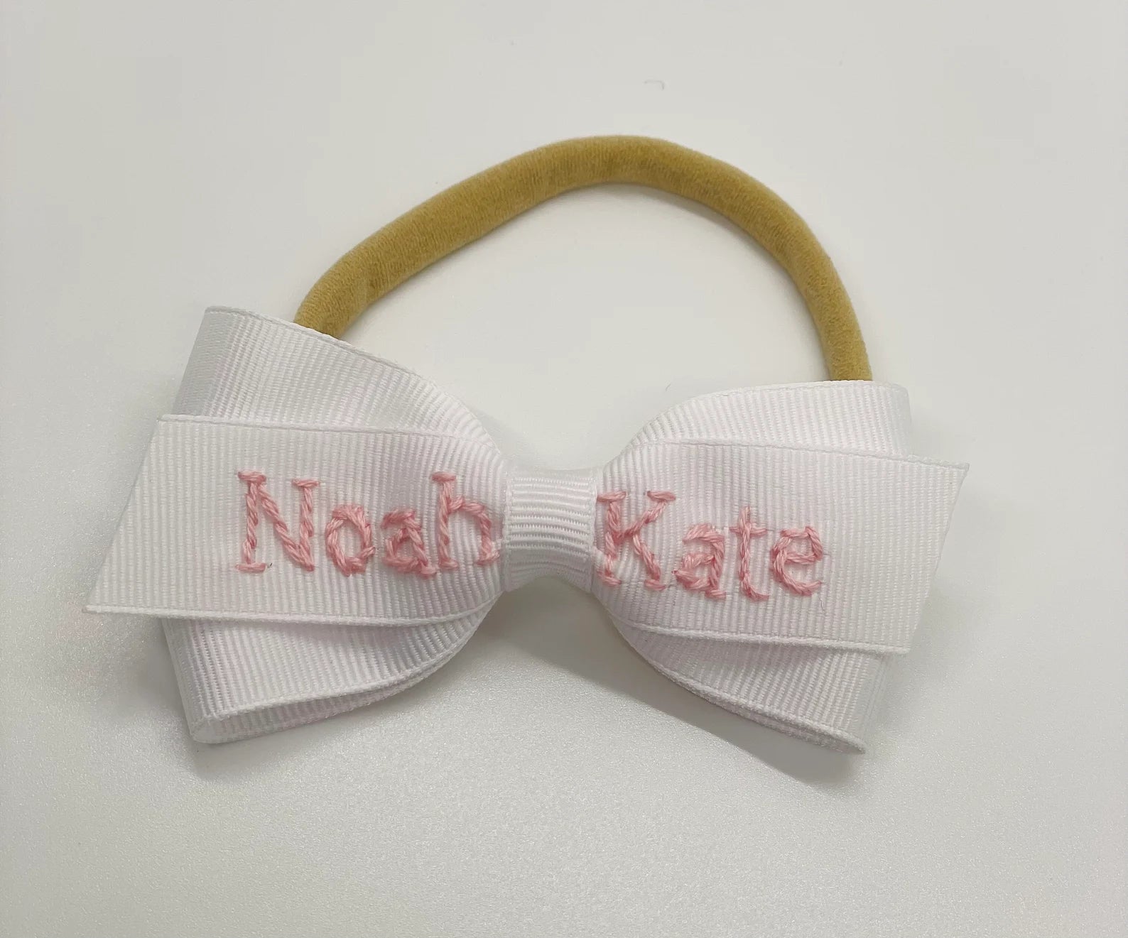 The Lottie Bow - Solid Color Name Hand-Embroidered Bow