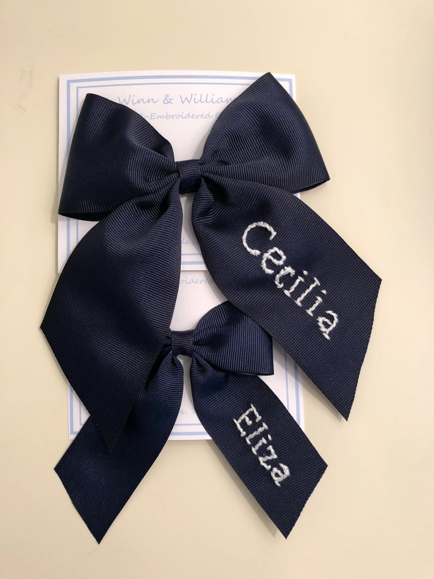 Solid Name Hand-Embroidered Bow