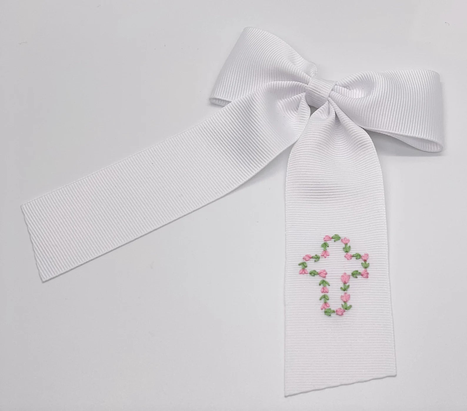 Tulip Cross Hand- Embroidered Bow
