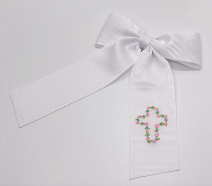 Tulip Cross Hand- Embroidered Bow