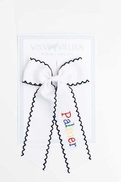 Primary Name Hand- Embroidered Bow